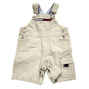 Vintage 90s Y2K Tommy Hilfiger Kids Beige Cargo Shortalls Overalls 3-6 M Cotton